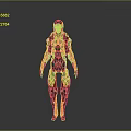 Futuristic Character With Detailed Red Blue Black Biomechanical Armor And Creature Design
