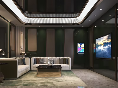 Modern Luxury KTV Interior Design With Comfortable Sofa TV Screen And Decorative Lights 3d model