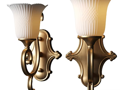 Ornate Golden Wall Lamps With White Patterned Shades For Home Interior 3d model