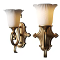 Ornate Golden Wall Lamps With White Patterned Shades For Home Interior