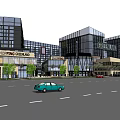 Green LA Modern Commercial Street With Glass Facades Greenery Trees And Retail Shops