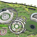 Modern Park Landscape Design With Circular Features Green Lawns And Winding Pathways
