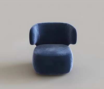 Blue Velvet Accent Chair With Rounded Armrests Modern Comfortable Design in Minimalist Setting 3d model