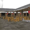 Traditional Chinese Detached Villa With Courtyard Wooden Furniture And Red Lanterns
