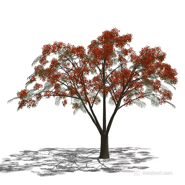 Tall Arbor With Red Flowers And Green Leaves In Garden Landscape 3d model 