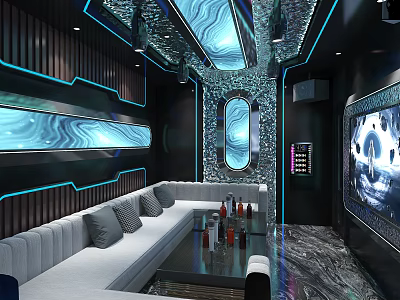 Modern Luxury KTV Interior Design With Comfortable Sofa Large Screen And LED Lights 3d model