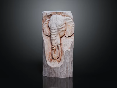 Handcrafted Wooden Elephant Head Carving With Intricate Details And Natural Wood Grain 3d model