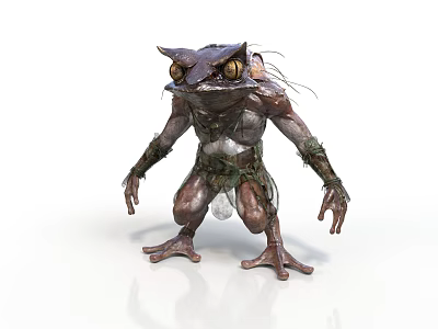 Fantasy Frog Like Animal With Humanoid Limbs Moss Covered Body And Large Eyes 3d model