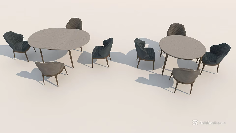 Modern Round Dining Table Set With Gray Tabletop And Ergonomic Backrest Chairs 3d model