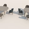 Modern Round Dining Table Set With Gray Tabletop And Ergonomic Backrest Chairs 3d model