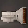 Classic White Kitchen Cabinets With Floral Carvings Open Shelves And Marble Island Countertop