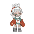 Cartoon Style Sculpture Figure With White Hair Skull Decoration Star Patterned Clothes Front Back View