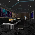 Modern KTV Lounge With Neon Lighting Large Screens Bar Counter And Seating