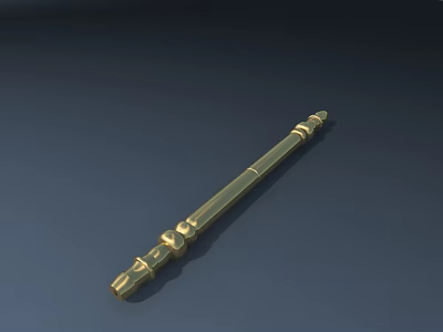 Golden Decorative Weapon With Long Shaft And Ornate End Details 3d model