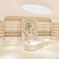 Elegant Modern Specialty Store Interior With Wooden Shelves Marble Floor And Warm Lighting