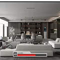 Modern Office Interior Design With Floor to Ceiling Windows White Sofas And Bookshelves 3d model