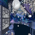Whimsical Underwater Scene with Giant Whale Jellyfish Coral Seagrass and Illuminated Decorations