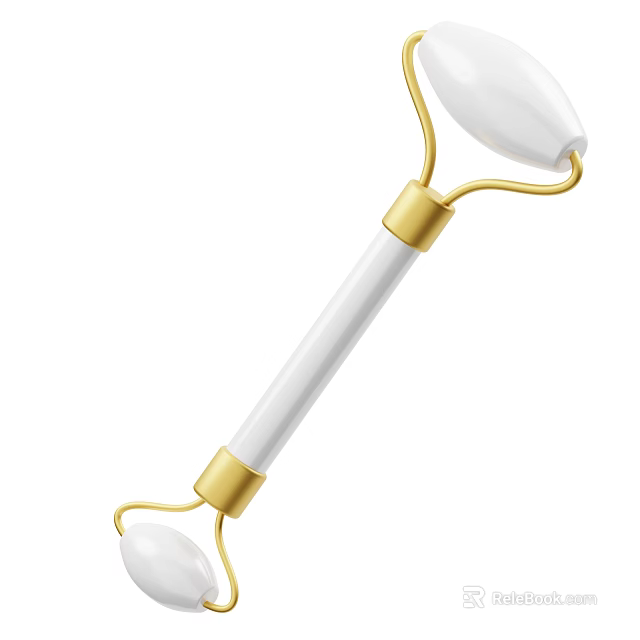 Double Head White Ceramic Facial Roller With Gold Metal Frame Massage Tool 3d model 