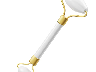 Double Head White Ceramic Facial Roller With Gold Metal Frame Massage Tool 3d model