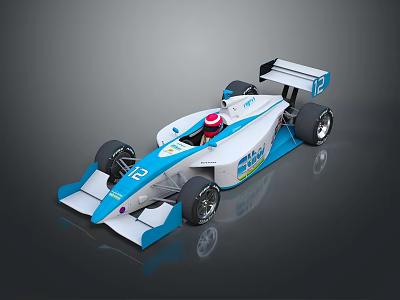 Blue And White Race Car With Number 13 Rear Wing Red Helmet And ECO Logo 3d model