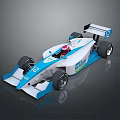 Blue And White Race Car With Number 13 Rear Wing Red Helmet And ECO Logo
