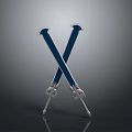 Crossed Blue And White Swords With Ornate Hilts On Reflective Dark Background