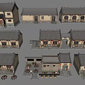 Traditional Chinese Architecture Models With Gray Tile Roofs And Courtyard Scenery