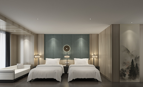 New Chinese Room Hotel Double Room Guest Room 3d model