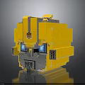 Yellow Blocky Robot Character With Blue Glowing Eyes And Mechanical Head Structure
