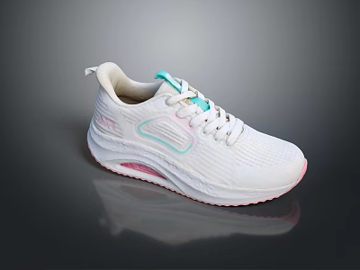 White Mesh Upper Athletic Sneakers With Light Blue Laces And Pink Sole 3d model