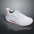White Mesh Upper Athletic Sneakers With Light Blue Laces And Pink Sole