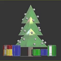 Green Decorated Christmas Tree With Colorful Gift Boxes On Red Base