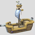 Wooden Ship With Blue White Sail Anchor Design Steering Wheel Toy Cannon And Star Decoration
