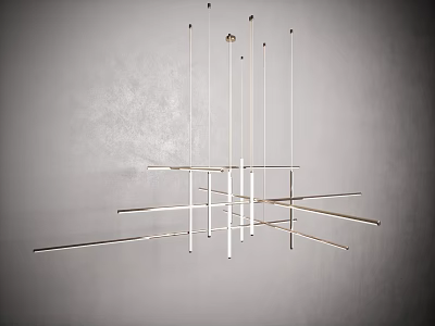 Modern Metal Chandelier with Linear Geometric Design Hanging from Ceiling in Minimalist Interior 3d model