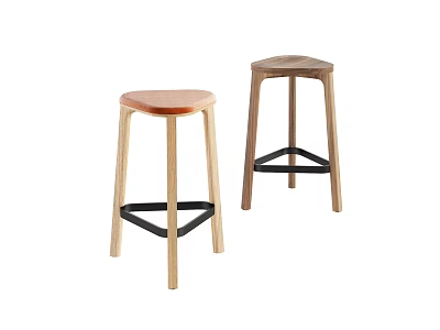 Modern Wooden Bar Stools With Two Different Colors And Slim Legs Design 3d model