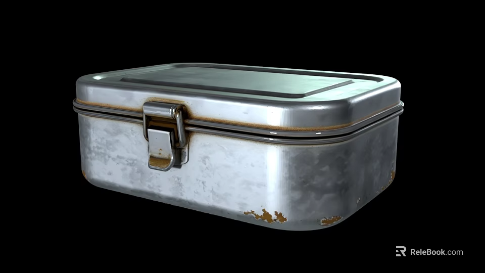 Vintage Silver Tin Lunch Box For Storing Homemade Food Meals 3d model 