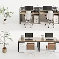 Modern Office Desk Workspace With Computers Office Chairs Drawer Cabinets And Green Plants