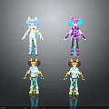 Colorful Humanoid Characters with Futuristic Outfits Diverse Hairstyles and Shiny Reflections