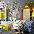 Nordic Children's Bed Children's Cartoon Furniture Toy Doll 3d model