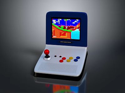 Retro Electronic Game Console with Screen Display Joystick and Colorful Buttons 3d model