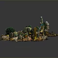 Diverse Green Plants Miniature Landscape With Small Stones And Decorative Ornaments
