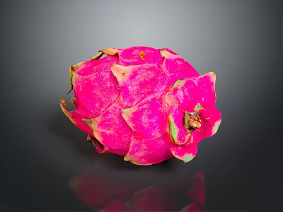 Fresh Ripe Pink Dragon Fruit Close Up On Black Background With Reflection 3d model