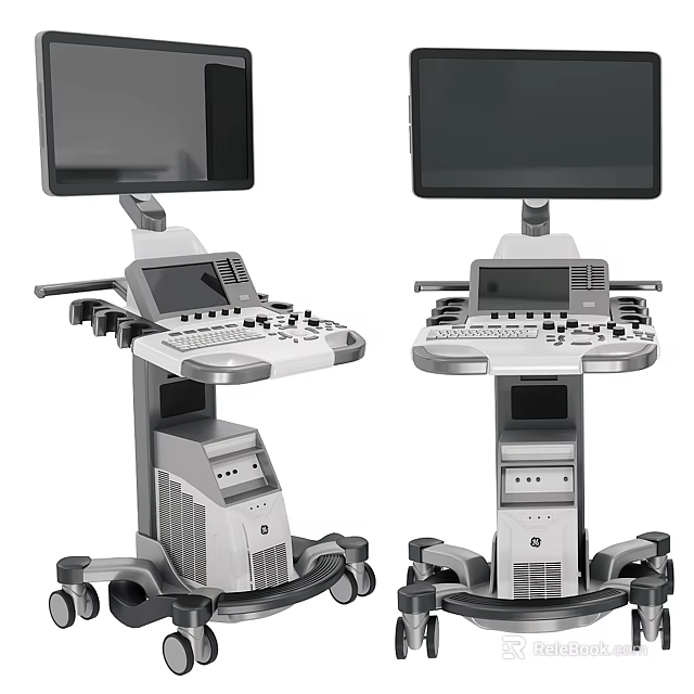 Professional Medical Diagnostic Equipment With Dual Monitor Screens And Wheeled Control Panel Carts 3d model 