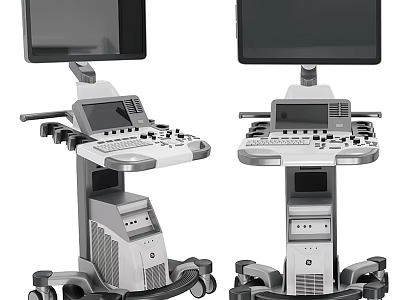 Professional Medical Diagnostic Equipment With Dual Monitor Screens And Wheeled Control Panel Carts 3d model