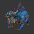 Blue Dragon Like Game and Movie Character With Spikes and Glowing Flames