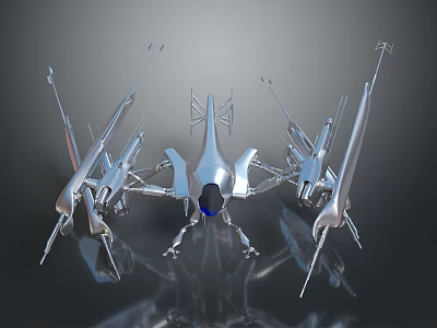 Advanced Silver Fighter Jet With Multiple Wings And Futuristic Design 3d model