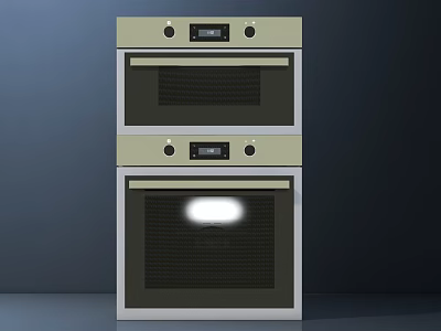 Stacked Light Green And Silver Ovens With Digital Display Control Buttons And Bottom Light On 3d model