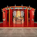Traditional Chinese Red Architectural Structure With Horse Statues And Interior Screen Table 3d model