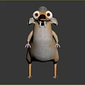 Cartoon Creature Character With Long Snout Large Teeth Big Eyes Fluffy Tail Orange Gray Fur