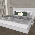 Modern Double Bed With Upholstered Headboard Green Gray Pillows And Patterned Linen Bedding 3d model